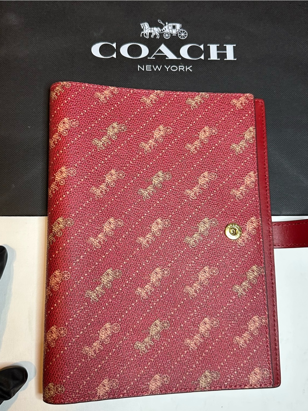 Coach Red Signature Convertible Folio with Gold horse and Carriage Print